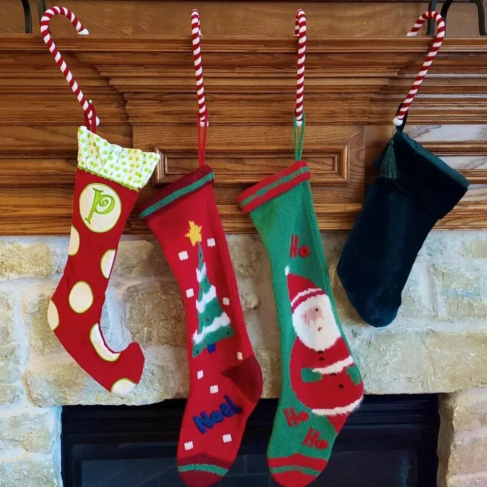 Lightweight Velvet Candy Cane Stocking Holders - 4 Stylish Christmas Hangers